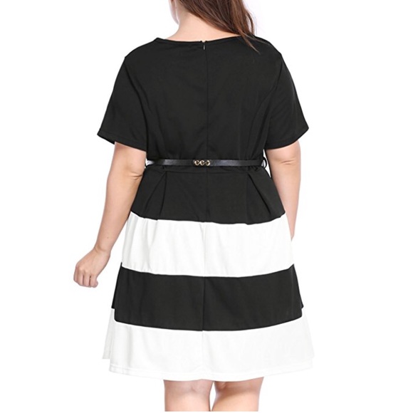 Plus Size Stripe Color Block Mini Skater Dress - Picture 3 of 5